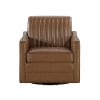 Luxurious Brown Swivel Chair Breathable Faux Leather Upholstered Channel Stitched Back Living Room Furniture 1pc