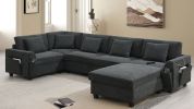 [New+Video]128*67" U Shaped Sectional Sofa,6 Seat Chenille Couch Set with Oversized Ottoman,Hidden Armrest Storage and Cup Holders,USB Charging Ports