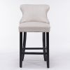 Contemporary Velvet Upholstered Wing-Back Barstools with Button Tufted Decoration and Wooden Legs, and Chrome Nailhead Trim, Leisure Style Bar Chairs