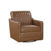 Luxurious Brown Swivel Chair Breathable Faux Leather Upholstered Channel Stitched Back Living Room Furniture 1pc