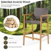 Set of 2 PE Wicker Patio Bar Chairs with Acacia Wood Armrests