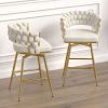 26" Bar Chair Toweling Woven Bar Stool Set of 2,Golden legs Barstools No Adjustable Kitchen Island Chairs