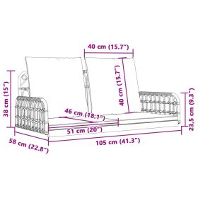 vidaXL BancÄƒ de balansoar cu perne, 105x58x38 cm, poliratan È™i oÈ›el