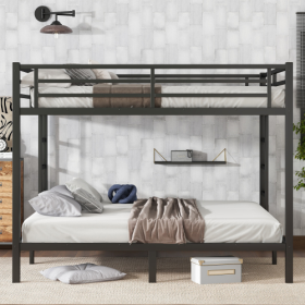 Metal King Over King Bunk Bed For Teens And Adults,Space Saving Noise Reduced No Box Spring Needed, Black