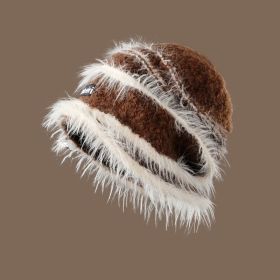 Korean Style Autumn And Winter Plush Knitted Mixed Color Stripe Warm (Color: Brown)