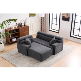 LY-029B WHITE COMPRESSION SOFA Combining Chaise Longue With 3-seater  Wood Grain Chenille Fabric, Full Sponge Compression Sofa,combined Sofa With 2 Pi (Option: Dark Gray)