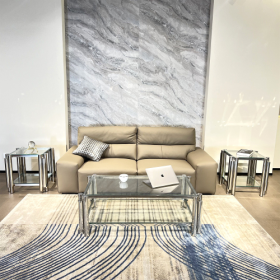 Modern Stainless Steel Coffee Table Set Set Of 3, Double-Layer Clear Tempered Glass Table Top, Coffee Table  Two End Side Table 3-Pieces Sets For Livi (Color: Silver)
