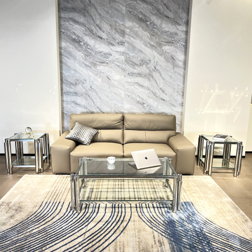 Modern Stainless Steel Coffee Table Set Set Of 3, Double-Layer Clear Tempered Glass Table Top, Coffee Table  Two End Side Table 3-Pieces Sets For Livi