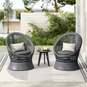 Set Of 2  26.7 Modern Gray Wicker Lounge Chair With Rattan And Iron Frame, Featuring A Stylish Round Design, Perfect For Living Room, Patio, Or Balcon (Option: Gray)