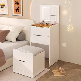 3 In 1 Dressing Table With Flip Mirror And Light, Small Makeup Vanity Set With Viewing Glass Tabletop, 3 Drawers, Storage Stool, 3 Color Lighted Mirro (Color: White)