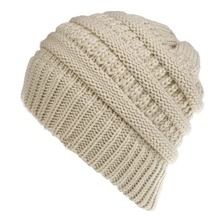 Mixed Color Knitted Wool Hat Ladies Non-labeled Ponytail Hat (Color: Beige)