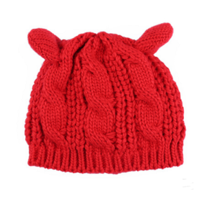 Autumn Winter Cat Ear Knit Beanie (Color: Red)