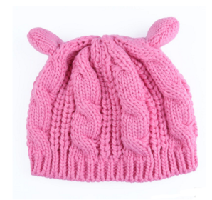 Autumn Winter Cat Ear Knit Beanie (Color: Pink)