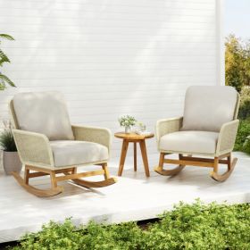 Contemporary Minimalist Ivory Wicker Rocking Chair With Soft Polyester Cushions And Durable Wooden Frame, Perfect For Indoor And Outdoor Spaces Like P (Option: Ivory-3pcs)