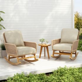 Contemporary Minimalist Ivory Wicker Rocking Chair With Soft Polyester Cushions And Durable Wooden Frame, Perfect For Indoor And Outdoor Spaces Like P (Option: Beige-3pcs)
