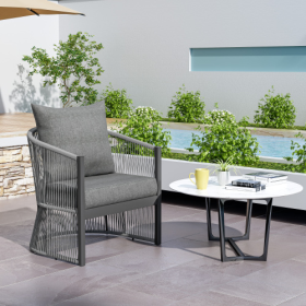 Modern Gray Curved Aluminum Lounge Chair With Stylish Rope-Weave Design And Cushioned Comfort, Perfect For Outdoor Living (Option: Gray)