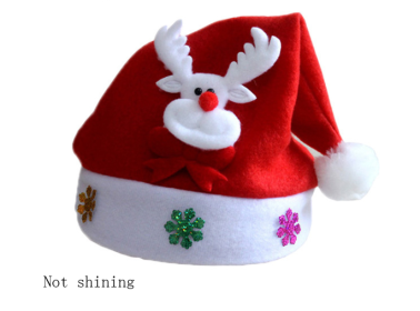 Christmas Decorations Non-woven Cartoon Applique Luminous Hat (Option: Red C Not shining-Child)
