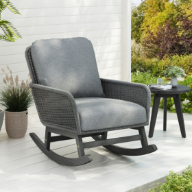 Contemporary Minimalist Ivory Wicker Rocking Chair With Soft Polyester Cushions And Durable Wooden Frame, Perfect For Indoor And Outdoor Spaces Like P (Option: Gray-1pcs)