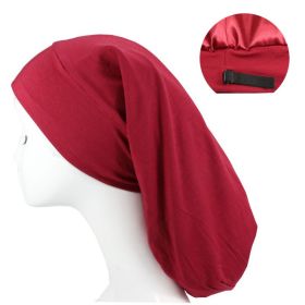 Women's Satin Satin Lined Adjustable Long Nightcap (Option: Wine Red-Adjustable)
