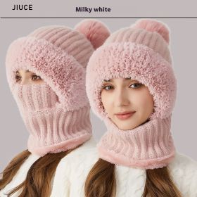 High Elastic Solid Color Knitted Hat Scarf Mask One-piece (Color: Pink)