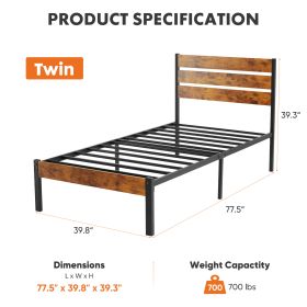 Metal Platform Bed Frame - Mattress Foundation With Headboard And Footboard (Option: Twin)