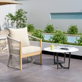 Modern Gray Curved Aluminum Lounge Chair With Stylish Rope-Weave Design And Cushioned Comfort, Perfect For Outdoor Living (Option: Beige Natural)