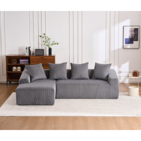 LY-023 WHITE COMPRESSION SOFA Combining Chaise Longue With 3-seater, Corduroy Fabric, Full Sponge Compression Sofa,combined Sofa With 4 Pillows For Li (Color: grey)