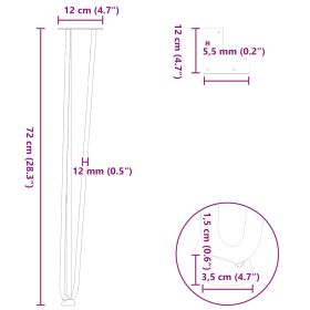 vidaXL Hairpin Table Legs 4 pcs Black 72 cm Solid Steel (Option: as picture)