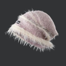 Korean Style Autumn And Winter Plush Knitted Mixed Color Stripe Warm (Color: Purple)