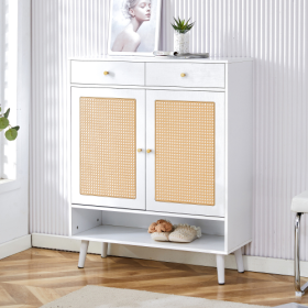 Modern Minimalist Storage Cabinet, Rattan Shoe Cabinet, Bed Top Cabinet. Beautiful Shape, Suitable For Corridors And Living Rooms (Color: White)