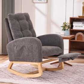 Accent Rocking Chair With Footrest High Back Rubber Wood Rocking Legs Bedroom Living Space 26.77D X 38.36W X 39.76H Inch (Option: Gray)