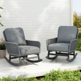 Contemporary Minimalist Ivory Wicker Rocking Chair With Soft Polyester Cushions And Durable Wooden Frame, Perfect For Indoor And Outdoor Spaces Like P (Option: Gray-2pcs)