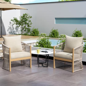 Set Of 2 Modern Gray Curved Aluminum Lounge Chair With Stylish Rope-Weave Design And Cushioned Comfort, Perfect For Outdoor Living (Option: BeigeNatural)