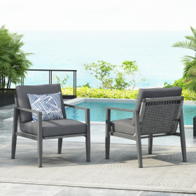 Gray Aluminum Lounge Chair With Sleek Rope Accents And Comfortable Cushions, Perfect For Modern Outdoor And Indoor Spaces (Option: Gray-2pcs)