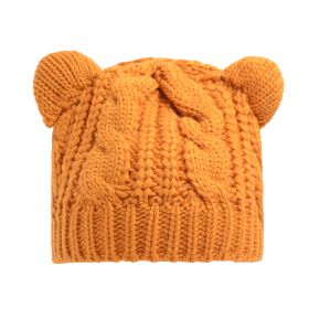 Hand Made 3D Cute Knitted Cat Ear Beanie For Winter (Color: Yellow)