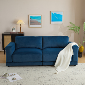 81 Modern Square Arm Sofa With Soft Velvet Upholstery, Deep Cushions, And Sturdy Legs In Navy Blue For Living Room Or Bedroom (Color: Blue)