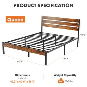 Metal Platform Bed Frame - Mattress Foundation With Headboard And Footboard (Option: Queen Size)