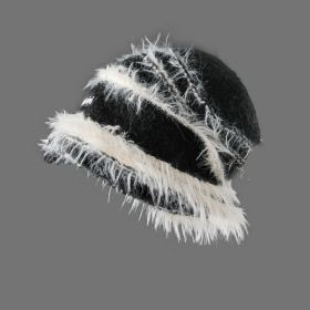 Korean Style Autumn And Winter Plush Knitted Mixed Color Stripe Warm (Color: Black)