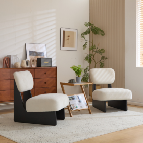 Set Of 2  Modern Beige Lounge Chair With Polyester Upholstery, Sturdy Black Wood Base, Minimalist Design, Stylish And Comfortable Accent Seating For L (Option: Black White)