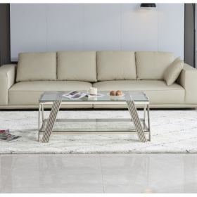 47 Wide Rectangle Modern Stainless Steel Coffee Table, Double-Layer Clear Tempered Glass Coffee Table, Center Table With Storage, For Living Room Home (Color: Silver)