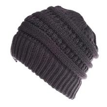 Mixed Color Knitted Wool Hat Ladies Non-labeled Ponytail Hat (Color: grey)