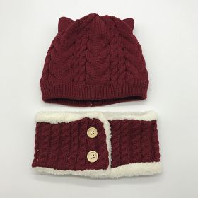 Plus velvet thick bib mask (Option: Wine red child)