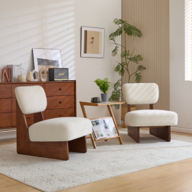 Set Of 2  Modern Beige Lounge Chair With Polyester Upholstery, Sturdy Black Wood Base, Minimalist Design, Stylish And Comfortable Accent Seating For L (Option: Walnut White)
