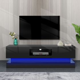 51.18inch Black morden TV Stand with LED Lights,high glossy front TV Cabinet,can be assembled in Lounge Room, Living Room or Bedroom,color:BLACK (Color: as Pic)