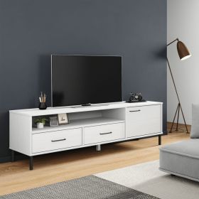 TV Stand with Metal Legs White Solid Wood Pine OSLO (Color: White)