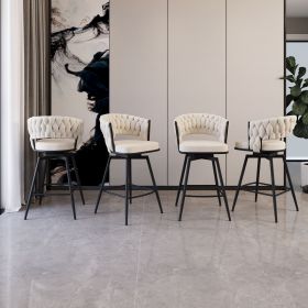 26" Bar Chair Suede Woven Bar Stool Set of 4,Black legs Barstools No Adjustable Kitchen Island Chairs (Color: as Pic)