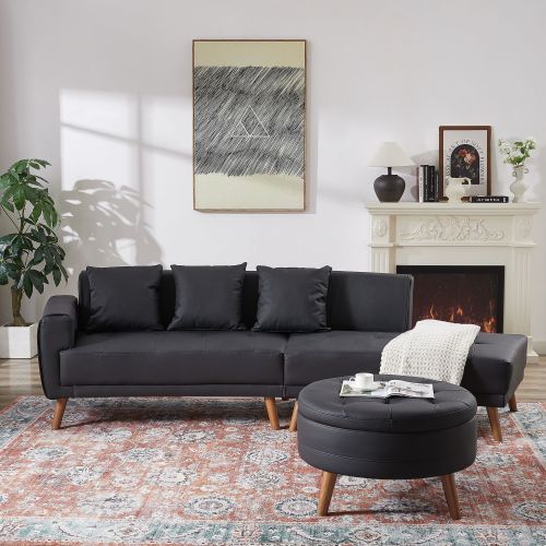 107" Contemporary Sofa Stylish Sofa Couch with a Round Storage Ottoman and Three Removable Pillows for Living Room