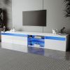 ON-TREND Unique Design TV Stand with 2 Glass Shelves, Ample Storage Space Media Console for TVs Up to 105"