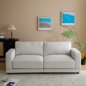 81 Modern Square Arm Sofa With Soft Velvet Upholstery, Deep Cushions, And Sturdy Legs In Navy Blue For Living Room Or Bedroom (Color: Beige)