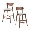 Wooden Bar Chairs Set of 2, Modern Soft Upholstered Kitchen Island Chairs, Counter Height Stool with Backrest